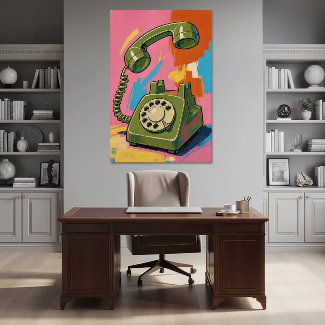 Green Rotary Phone With the Handset Lifted - Canvas Wall Art - Office - 40x60