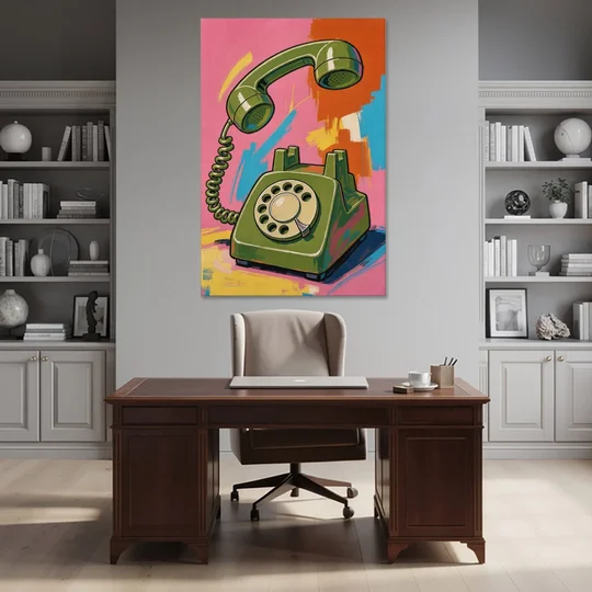 Green Rotary Phone With the Handset Lifted - Canvas Wall Art - Office - 40x60
