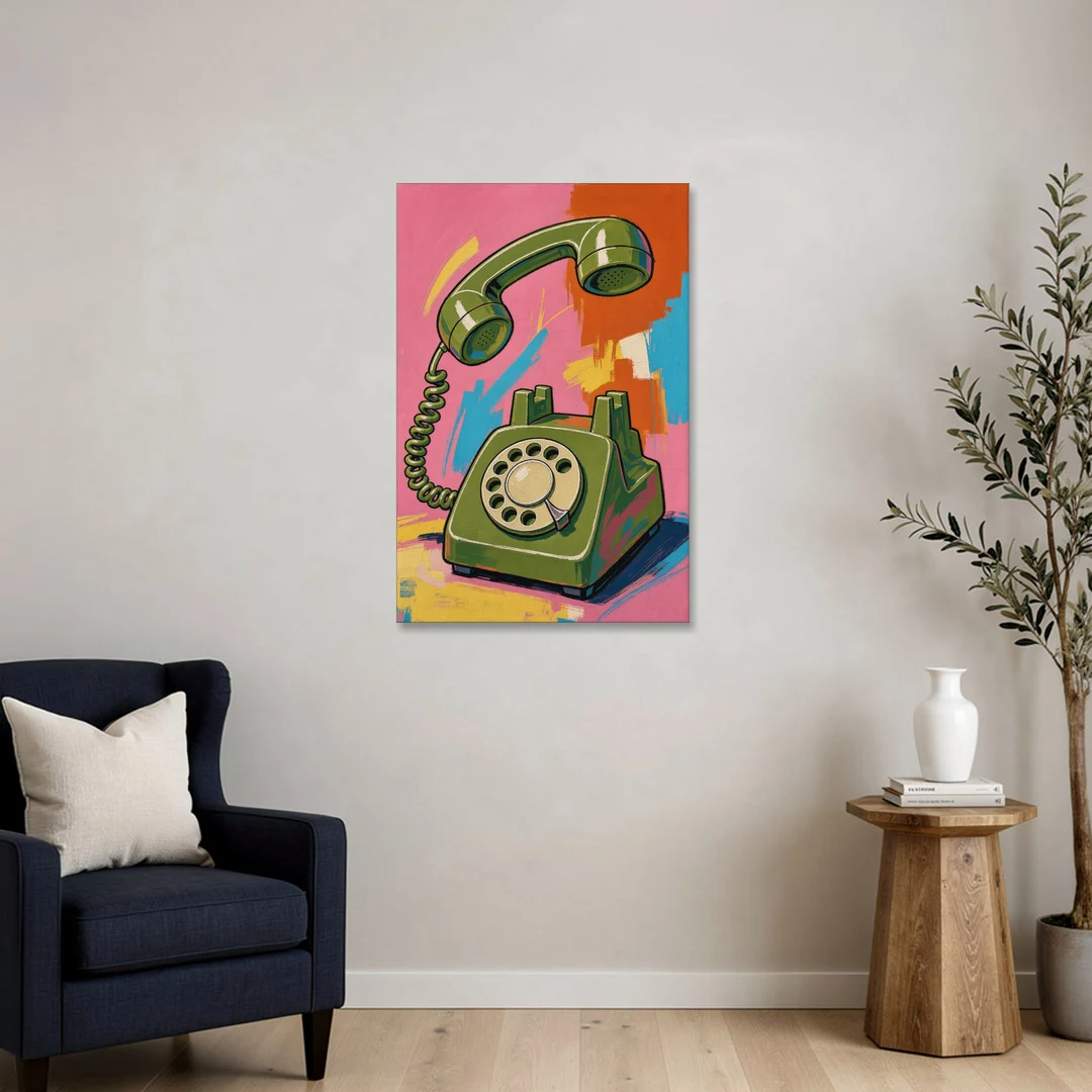 Green Rotary Phone With the Handset Lifted - Canvas Wall Art - Sofa - 24x36