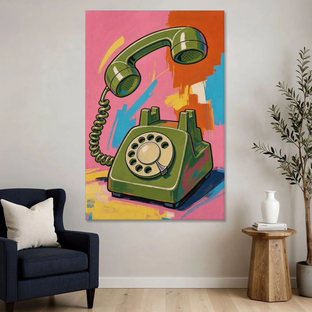 Green Rotary Phone With the Handset Lifted - Canvas Wall Art - Sofa - 40x60