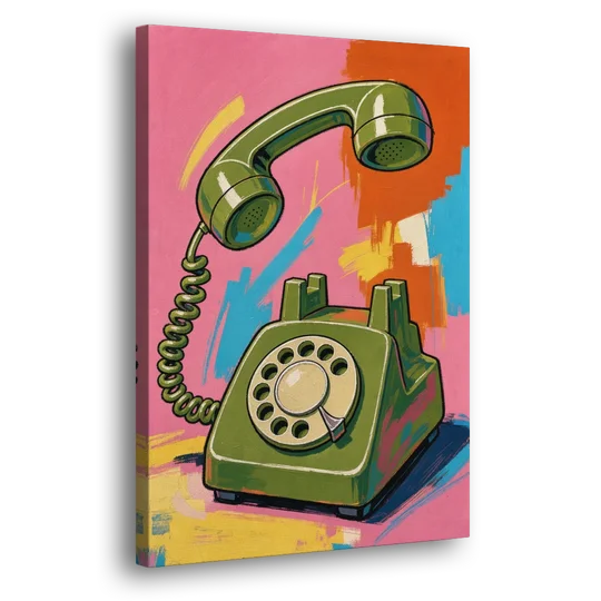 Green Rotary Phone With the Handset Lifted - Canvas Wall Art - Side