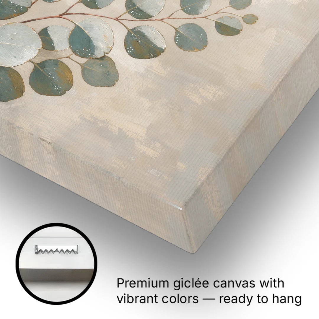Greenery Wall Art of Trailing Silver Dollar Eucalyptus - Canvas Wall Art - Gallery Wrap Corner