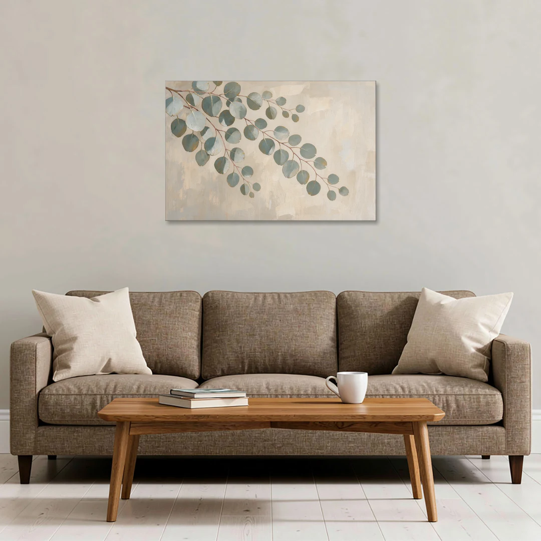 Greenery Wall Art of Trailing Silver Dollar Eucalyptus - Canvas Wall Art - Sofa - 36x24