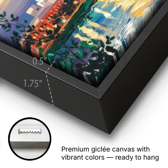 Greensboro Cityscape Panorama - Black Framed Canvas Wall Art - Gallery Wrap Corner
