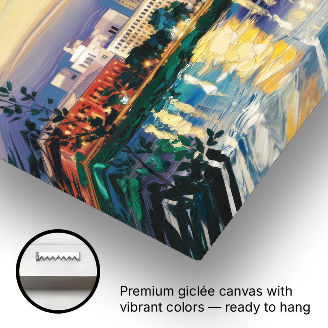Greensboro Cityscape Panorama - Canvas Wall Art - Gallery Wrap Corner