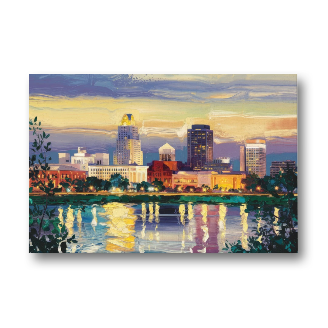 Greensboro Cityscape Panorama - Canvas Wall Art - Front