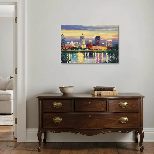 Greensboro Cityscape Panorama - Canvas Wall Art - Coffee Table - 36x24