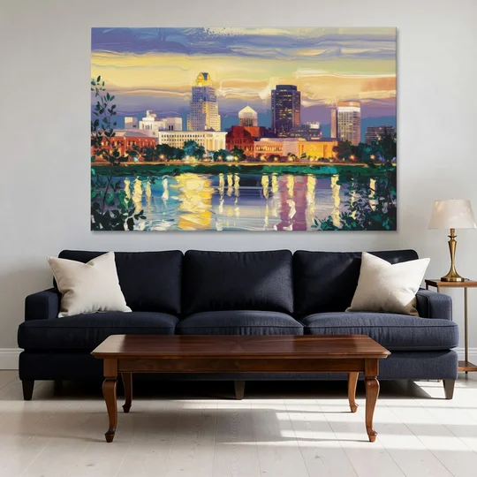 Greensboro Cityscape Panorama - Canvas Wall Art - Sofa - 60x40