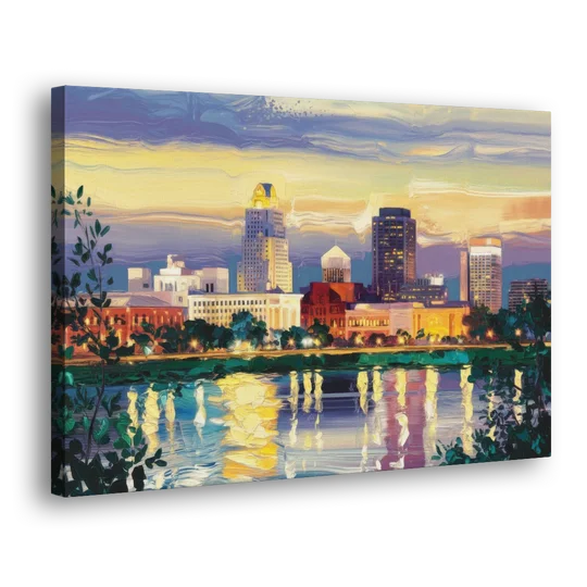 Greensboro Cityscape Panorama - Canvas Wall Art - Side