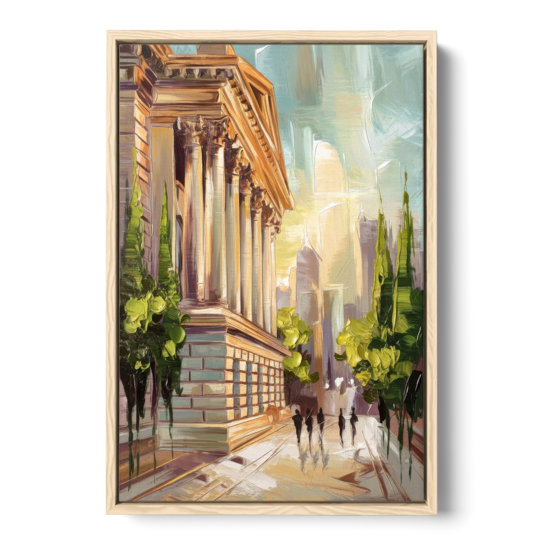 Greensboro Historic Architecture - Oak Framed Canvas Wall Art - Front