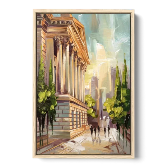 Greensboro Historic Architecture - Oak Framed Canvas Wall Art - Front