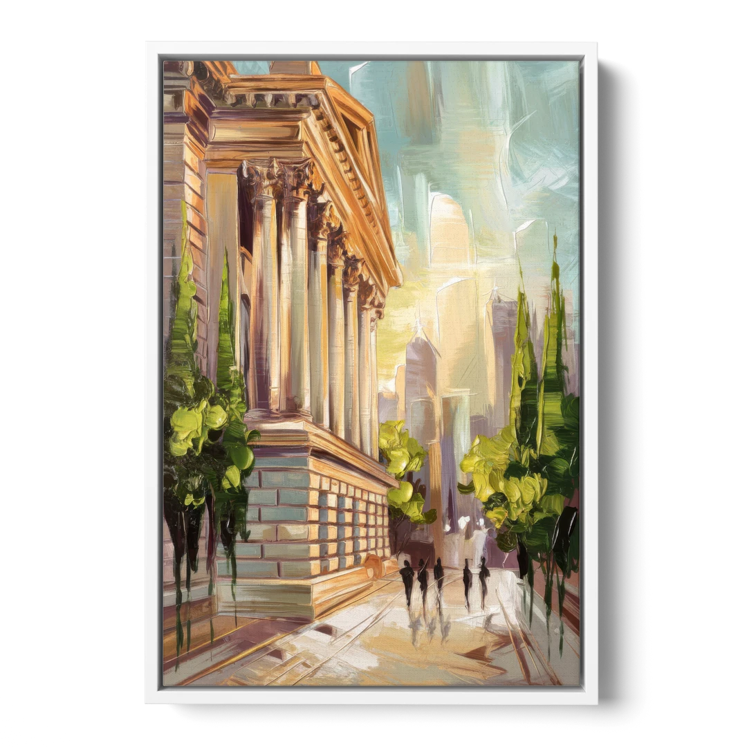 Greensboro Historic Architecture - White Framed Canvas Wall Art - Front