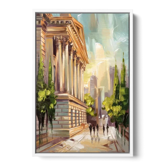 Greensboro Historic Architecture - White Framed Canvas Wall Art - Front
