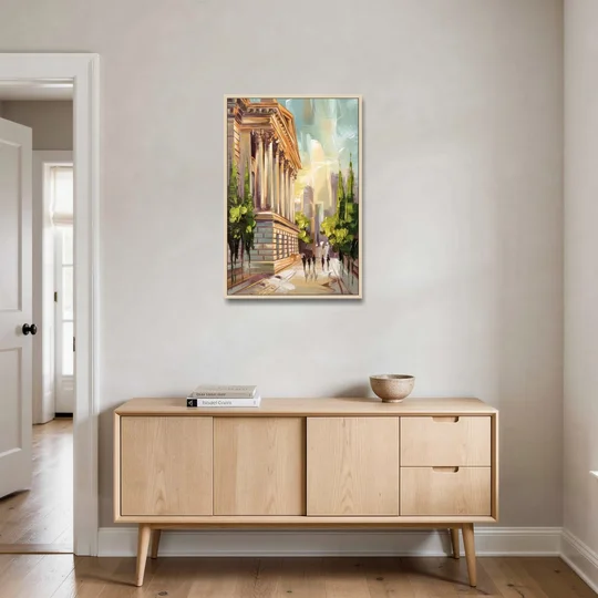 Greensboro Historic Architecture - Oak Framed Canvas Wall Art - Coffee Table - 24x36