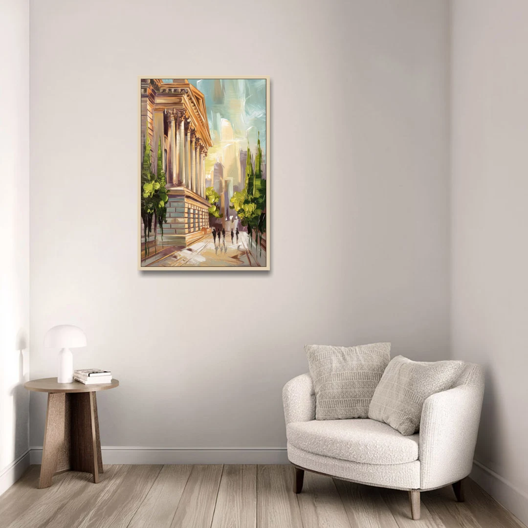 Greensboro Historic Architecture - Oak Framed Canvas Wall Art - Sofa - 24x36