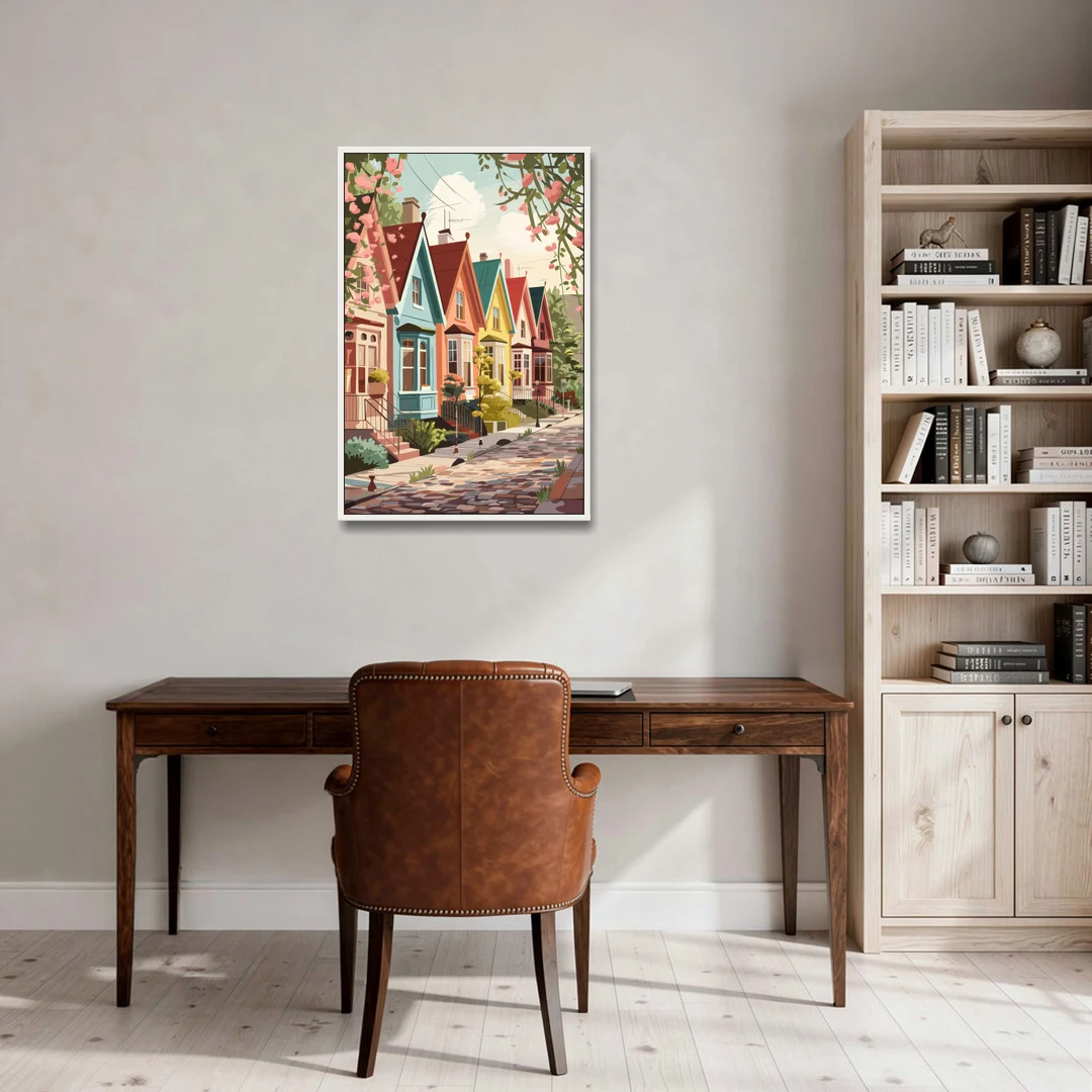 Greensboro Vibrant Neighborhoods - White Framed Canvas Wall Art - Office - 24x36
