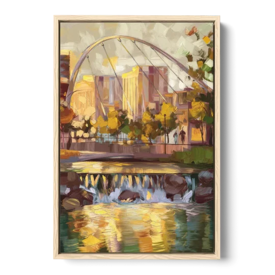 Greenville Downtown Streetscape - Oak Framed Canvas Wall Art - Front