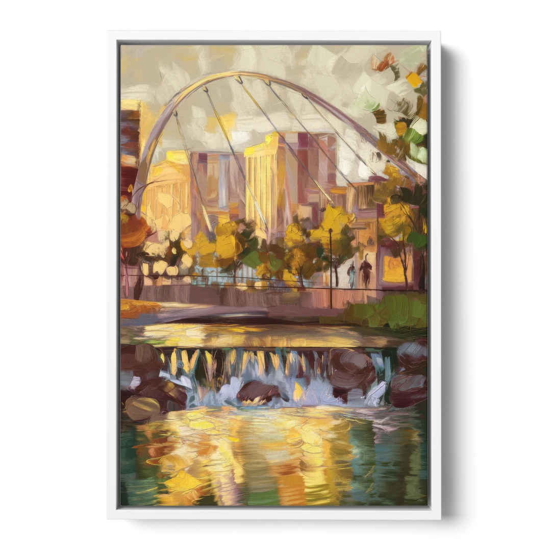 Greenville Downtown Streetscape - White Framed Canvas Wall Art - Front