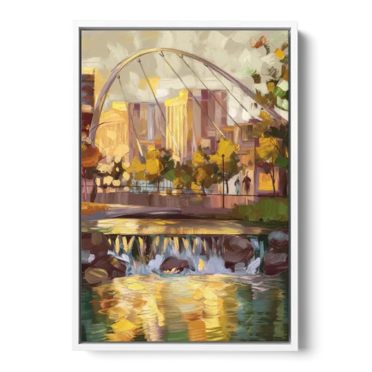 Greenville Downtown Streetscape - White Framed Canvas Wall Art - Front