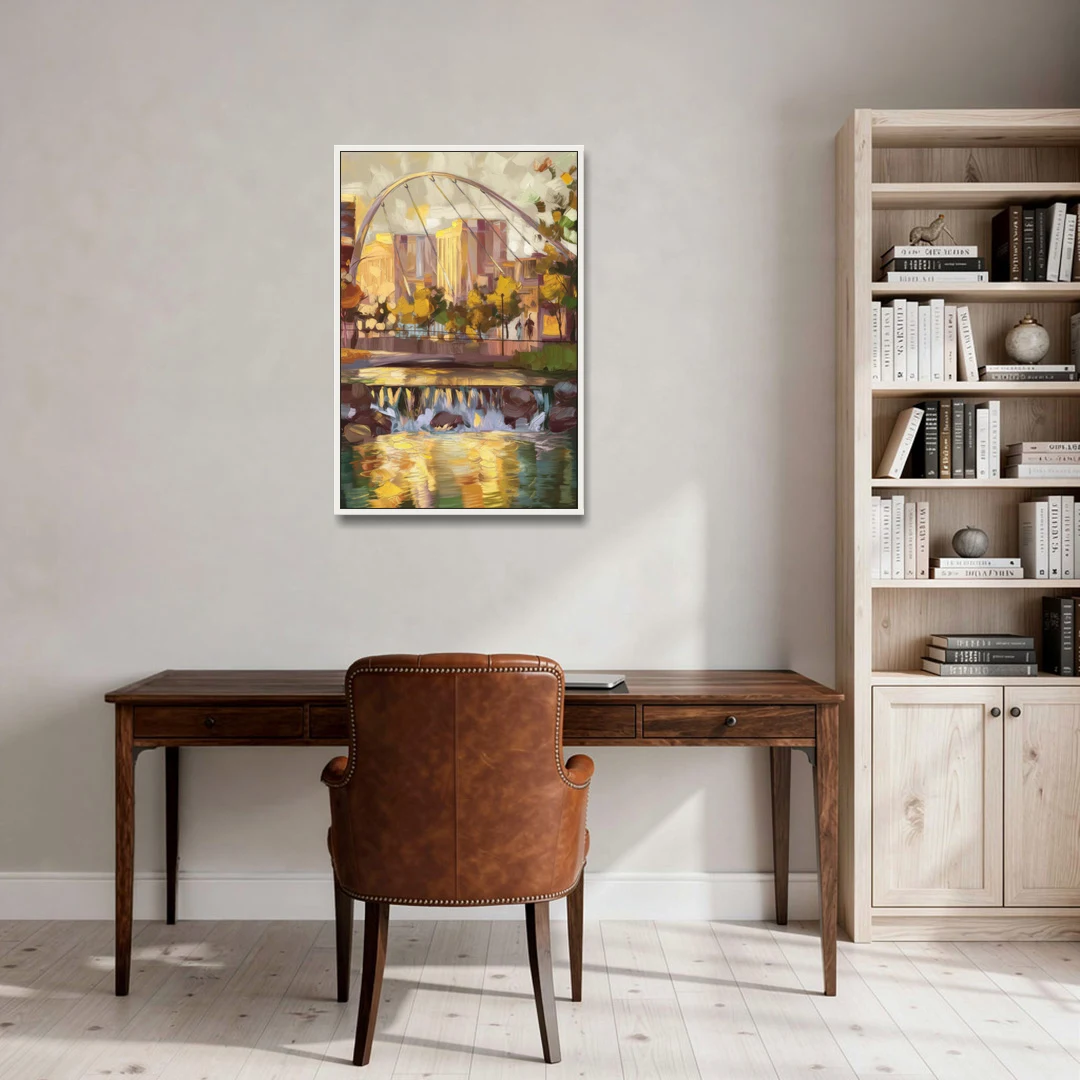 Greenville Downtown Streetscape - White Framed Canvas Wall Art - Office - 24x36