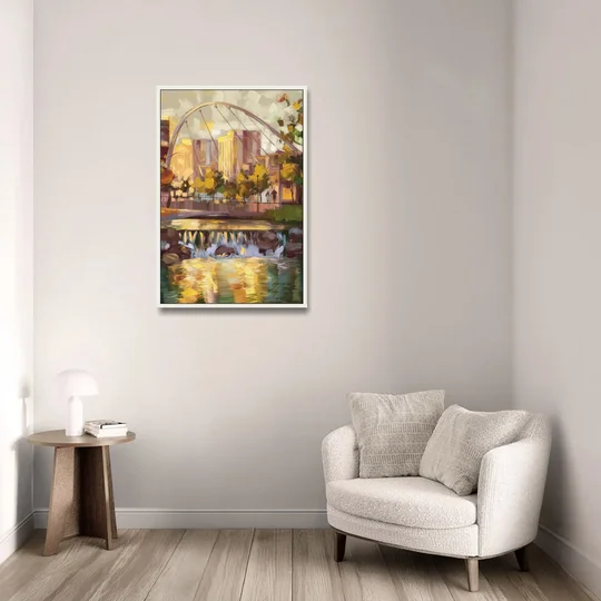 Greenville Downtown Streetscape - White Framed Canvas Wall Art - Sofa - 24x36