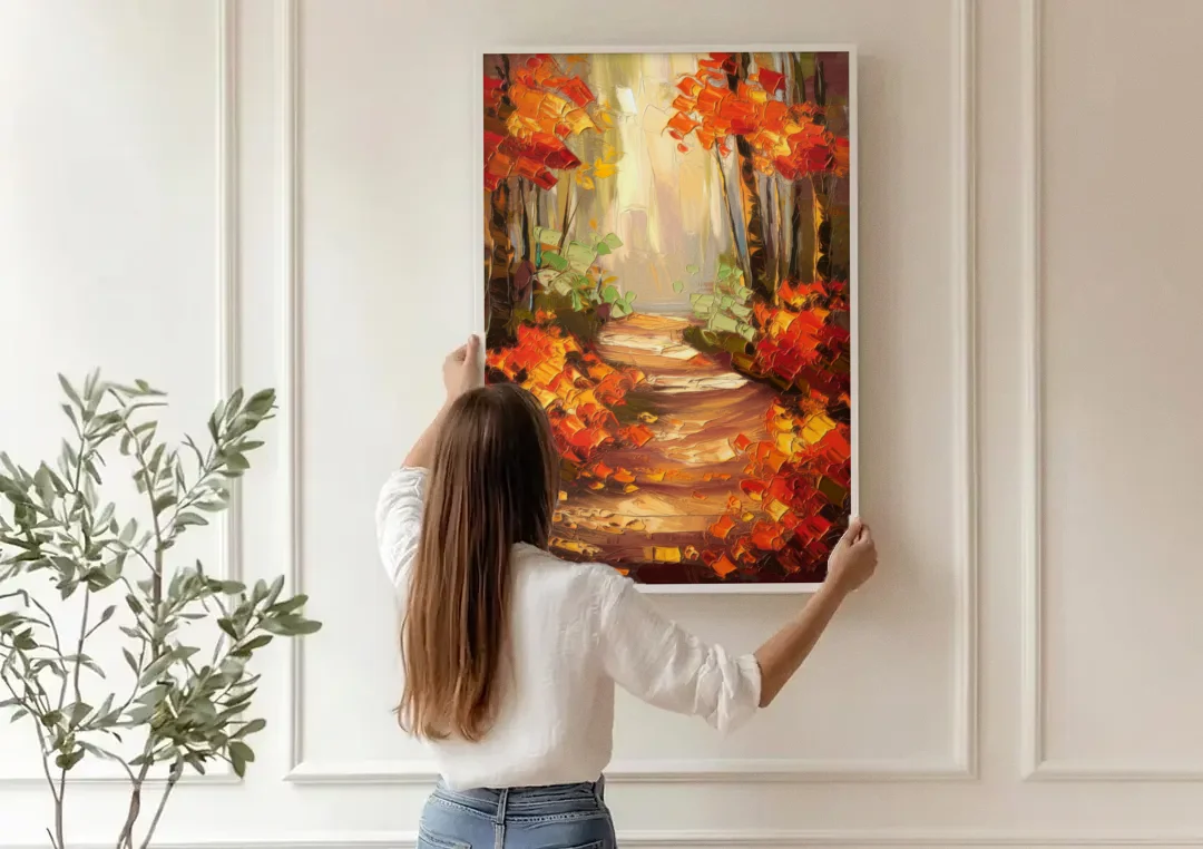 Greenville Nature Trails canvas wall art being hung on a paneled wall