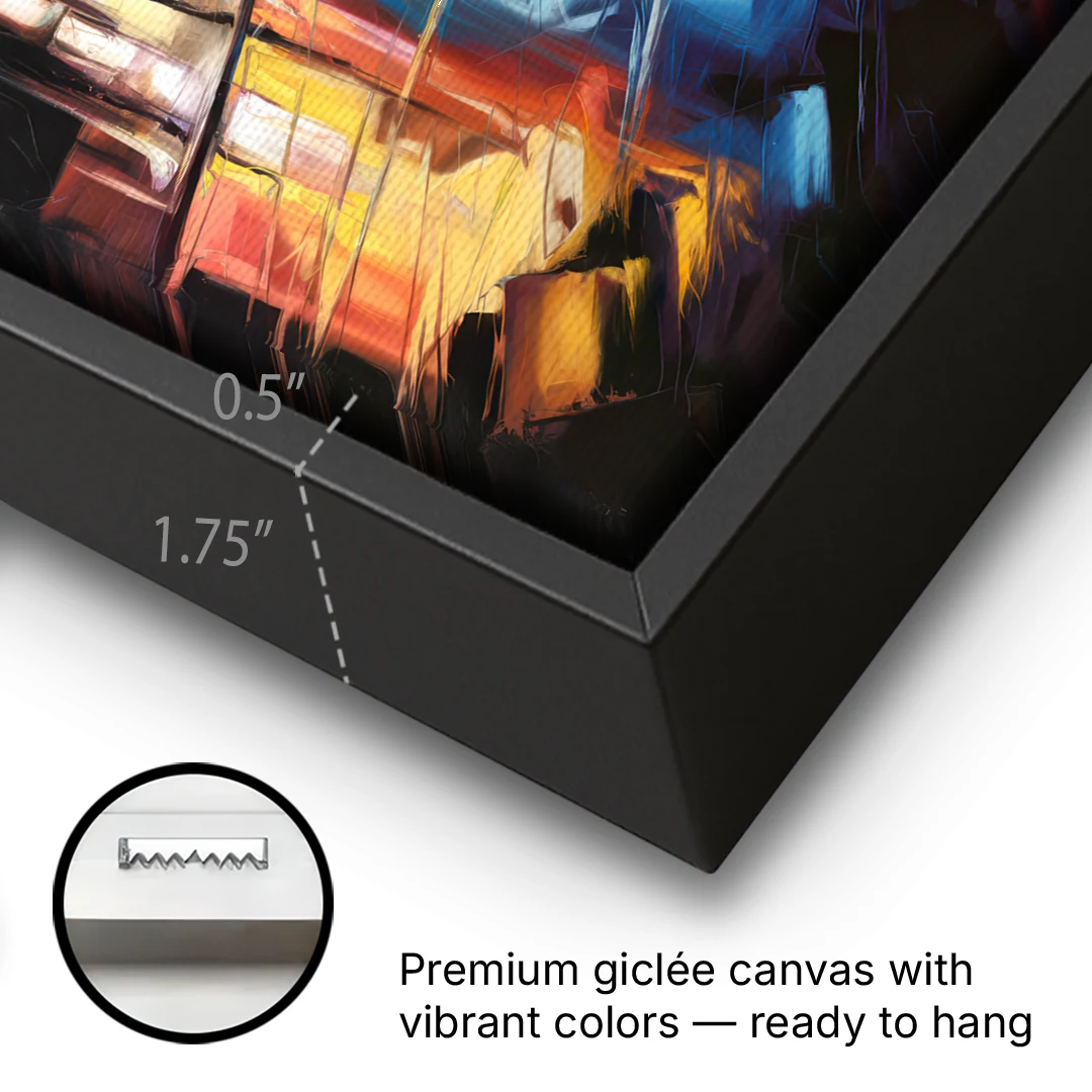 Greenville Night City Lights - Black Framed Canvas Wall Art - Gallery Wrap Corner