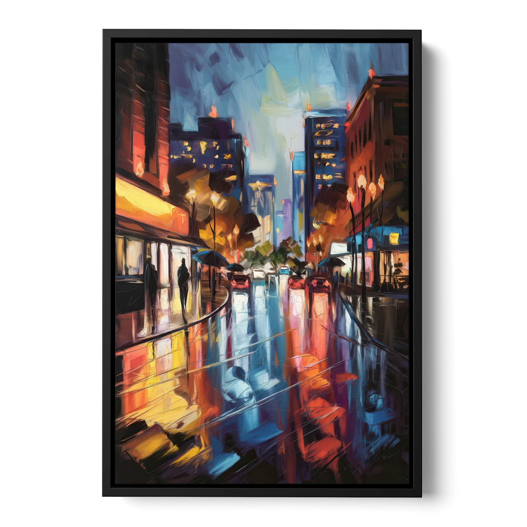Greenville Night City Lights - Black Framed Canvas Wall Art - Front