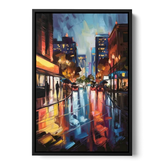 Greenville Night City Lights - Black Framed Canvas Wall Art - Front