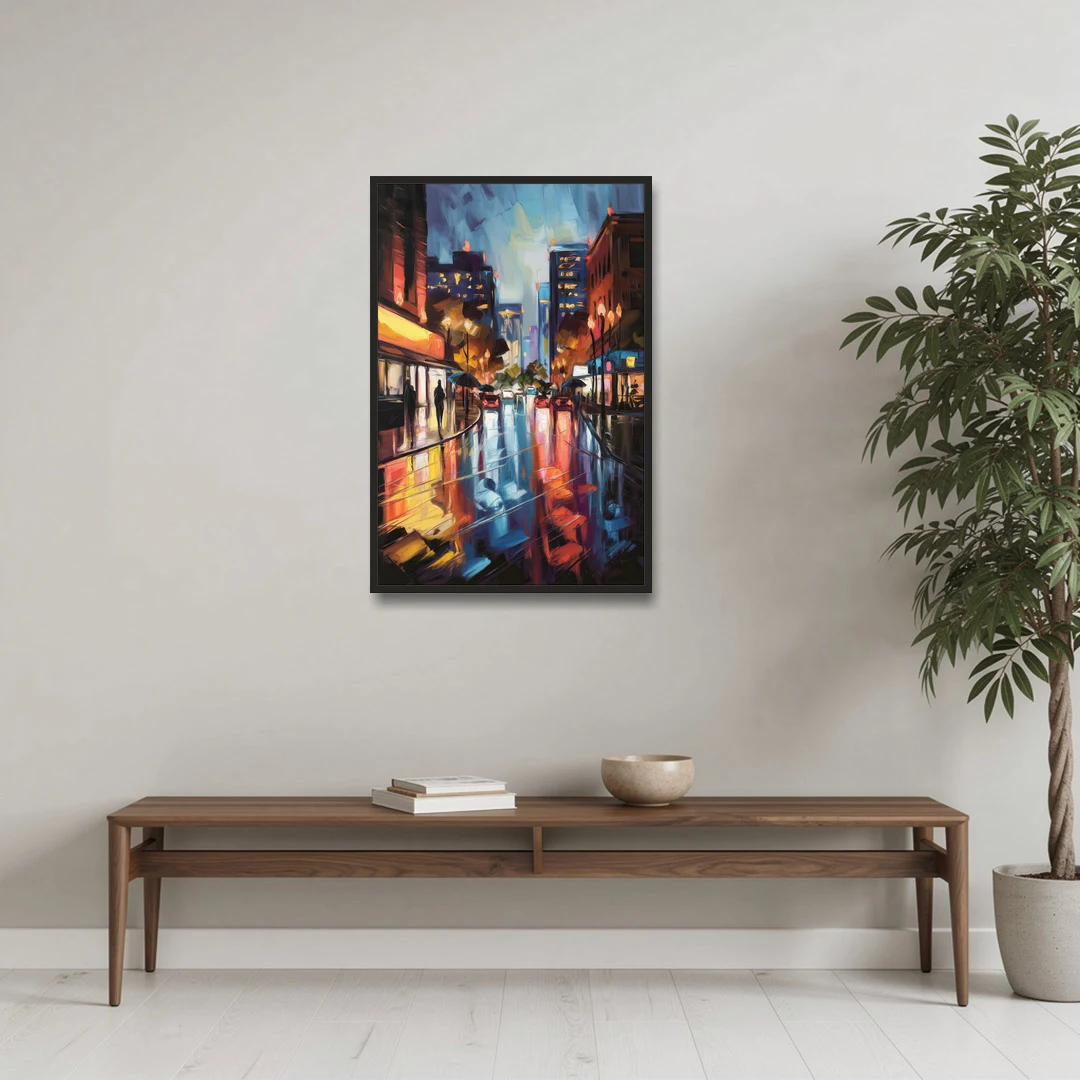 Greenville Night City Lights - Black Framed Canvas Wall Art - Coffee Table - 24x36