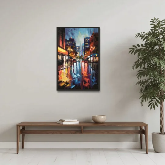 Greenville Night City Lights - Black Framed Canvas Wall Art - Coffee Table - 24x36