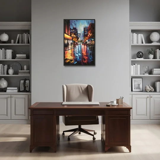 Greenville Night City Lights - Black Framed Canvas Wall Art - Office - 24x36