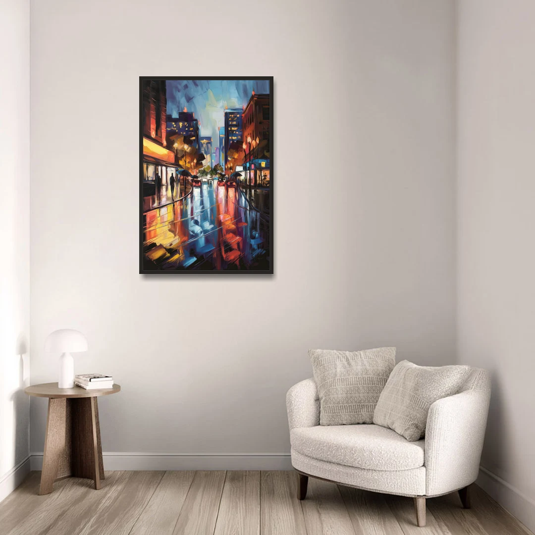 Greenville Night City Lights - Black Framed Canvas Wall Art - Sofa - 24x36
