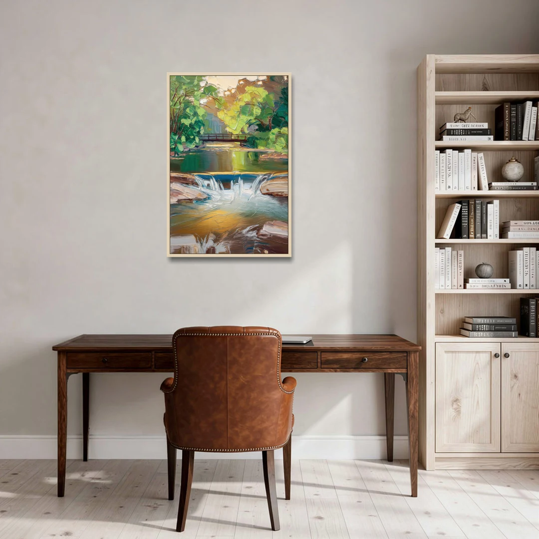 Greenville Reedy River Views - Oak Framed Canvas Wall Art - Office - 24x36