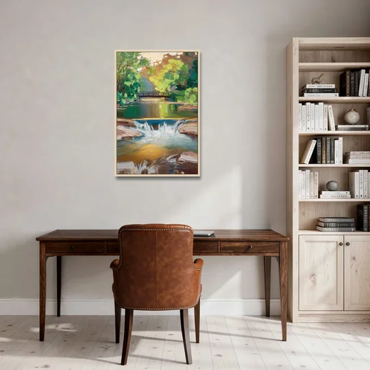 Greenville Reedy River Views - Oak Framed Canvas Wall Art - Office - 24x36