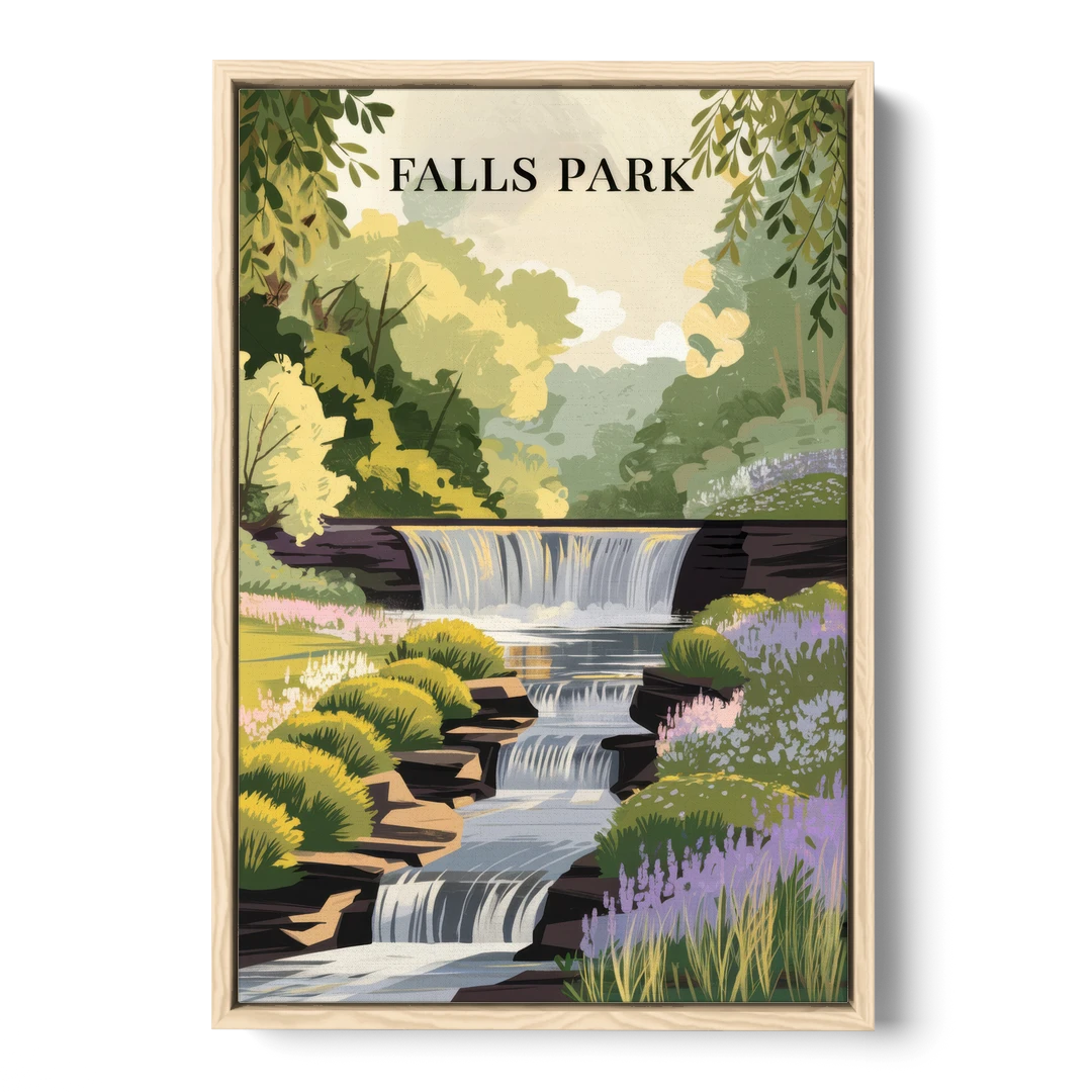 Greenville Scenic Falls Park - Oak Framed Canvas Wall Art - Front