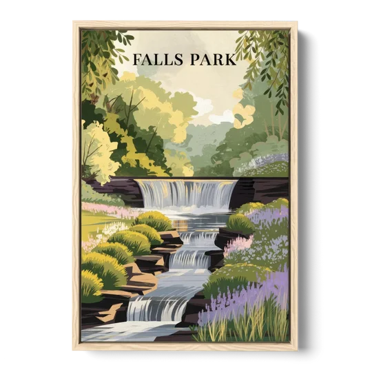 Greenville Scenic Falls Park - Oak Framed Canvas Wall Art - Front