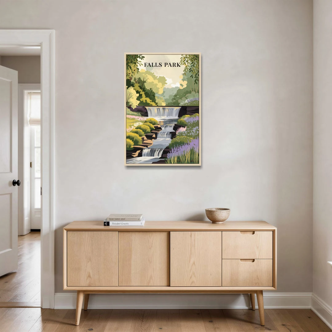 Greenville Scenic Falls Park - Oak Framed Canvas Wall Art - Coffee Table - 24x36