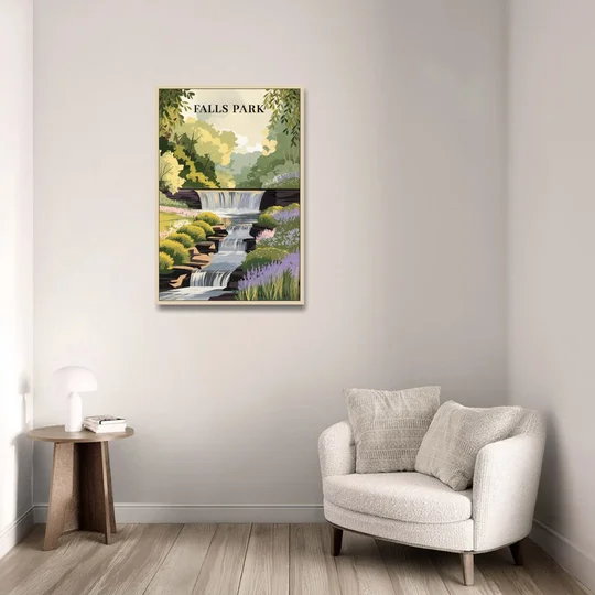 Greenville Scenic Falls Park - Oak Framed Canvas Wall Art - Sofa - 24x36