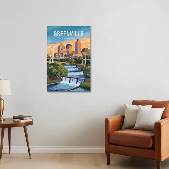 Greenville Skyline at Sunset - Canvas Wall Art - Sofa - 24x36
