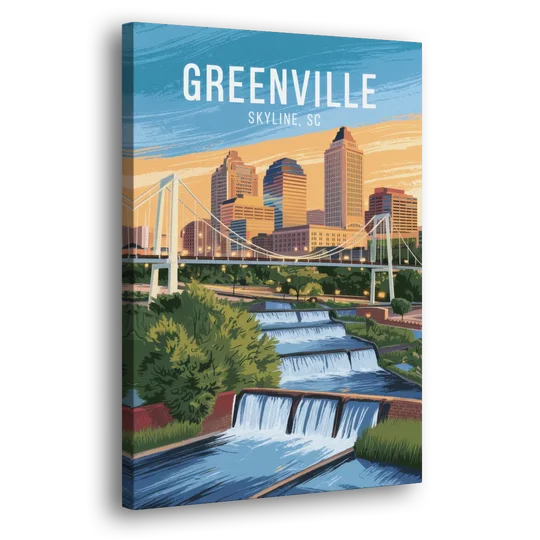Greenville Skyline at Sunset - Canvas Wall Art - Side