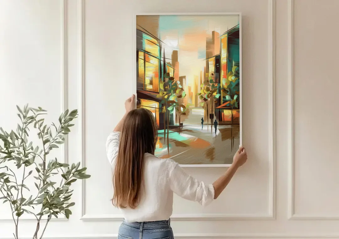 Greenville Urban Charm canvas wall art being hung on a paneled wall