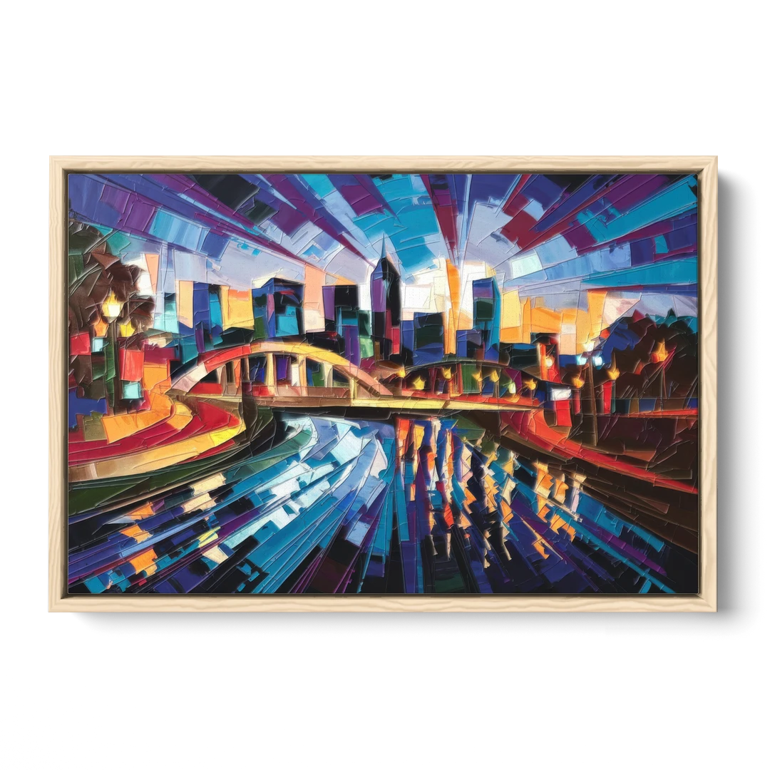 Greenville Vibrant Cityscape - Oak Framed Canvas Wall Art - Front