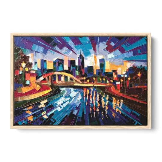Greenville Vibrant Cityscape - Oak Framed Canvas Wall Art - Front