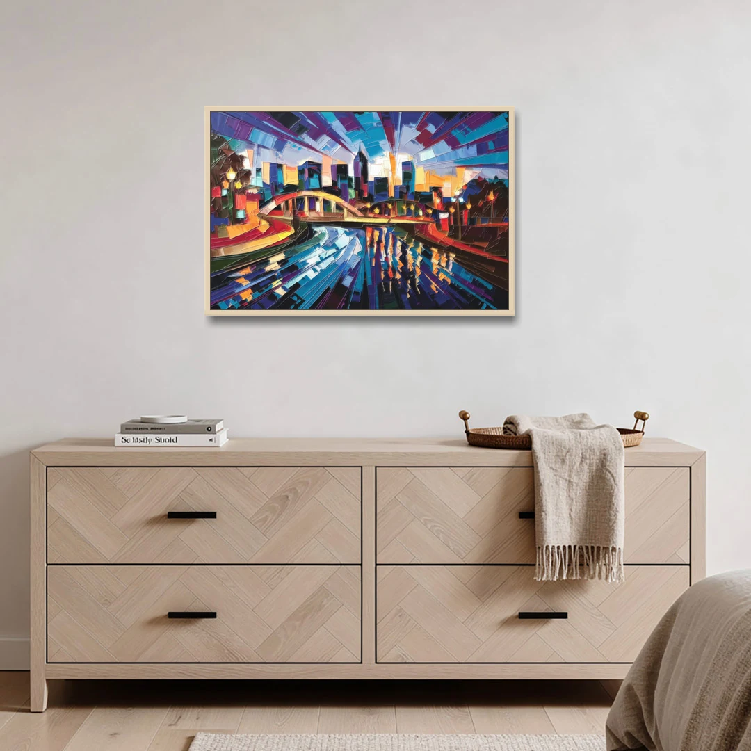 Greenville Vibrant Cityscape - Oak Framed Canvas Wall Art - Coffee Table - 36x24