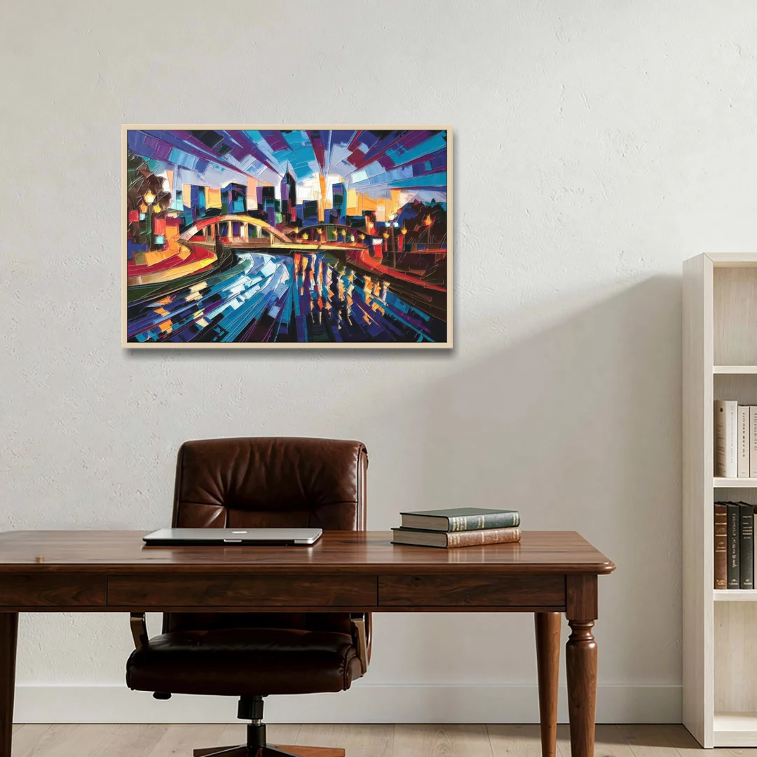 Greenville Vibrant Cityscape - Oak Framed Canvas Wall Art - Office - 36x24