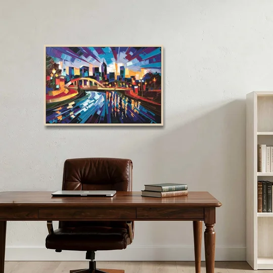 Greenville Vibrant Cityscape - Oak Framed Canvas Wall Art - Office - 36x24