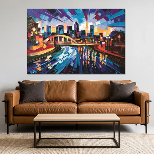 Greenville Vibrant Cityscape - Canvas Wall Art - Sofa - 60x40