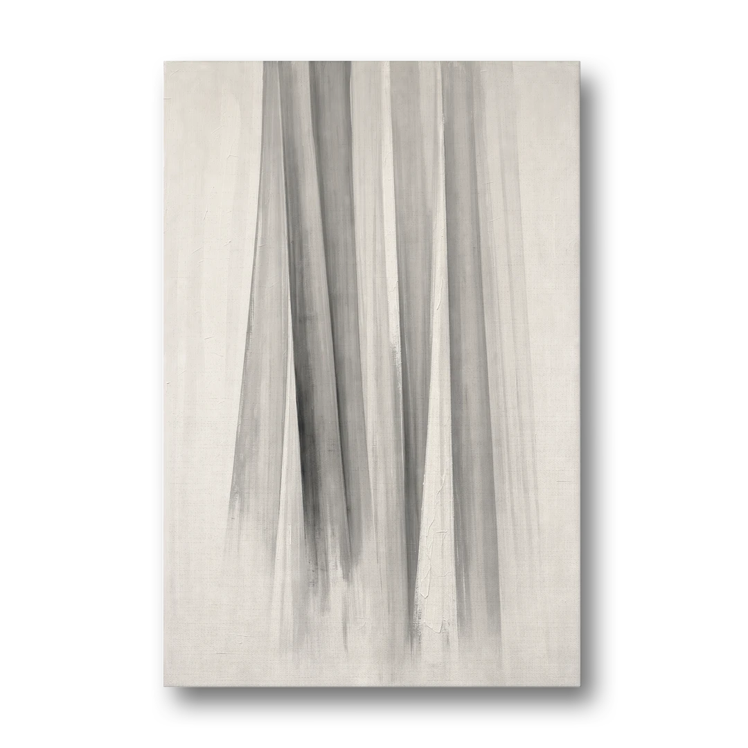 Grey and White Abstract Painting of Hanging Veils - Canvas Wall Art - Front