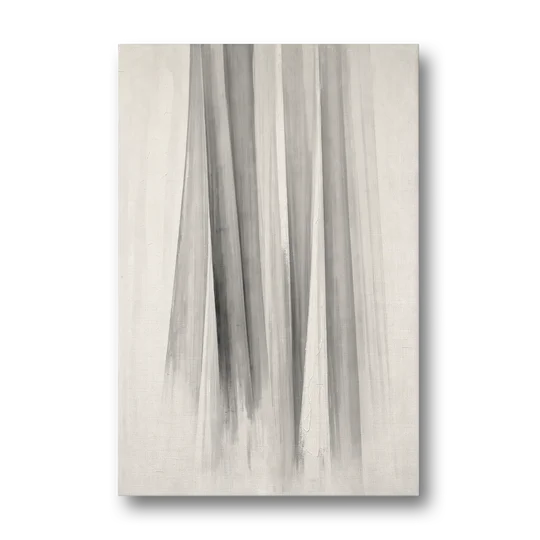 Grey and White Abstract Painting of Hanging Veils - Canvas Wall Art - Front